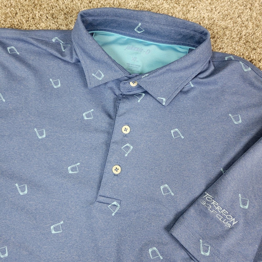 Johnnie O Mens XL Blue AOP Drink Glass Performance Stretch Golf Polo SS